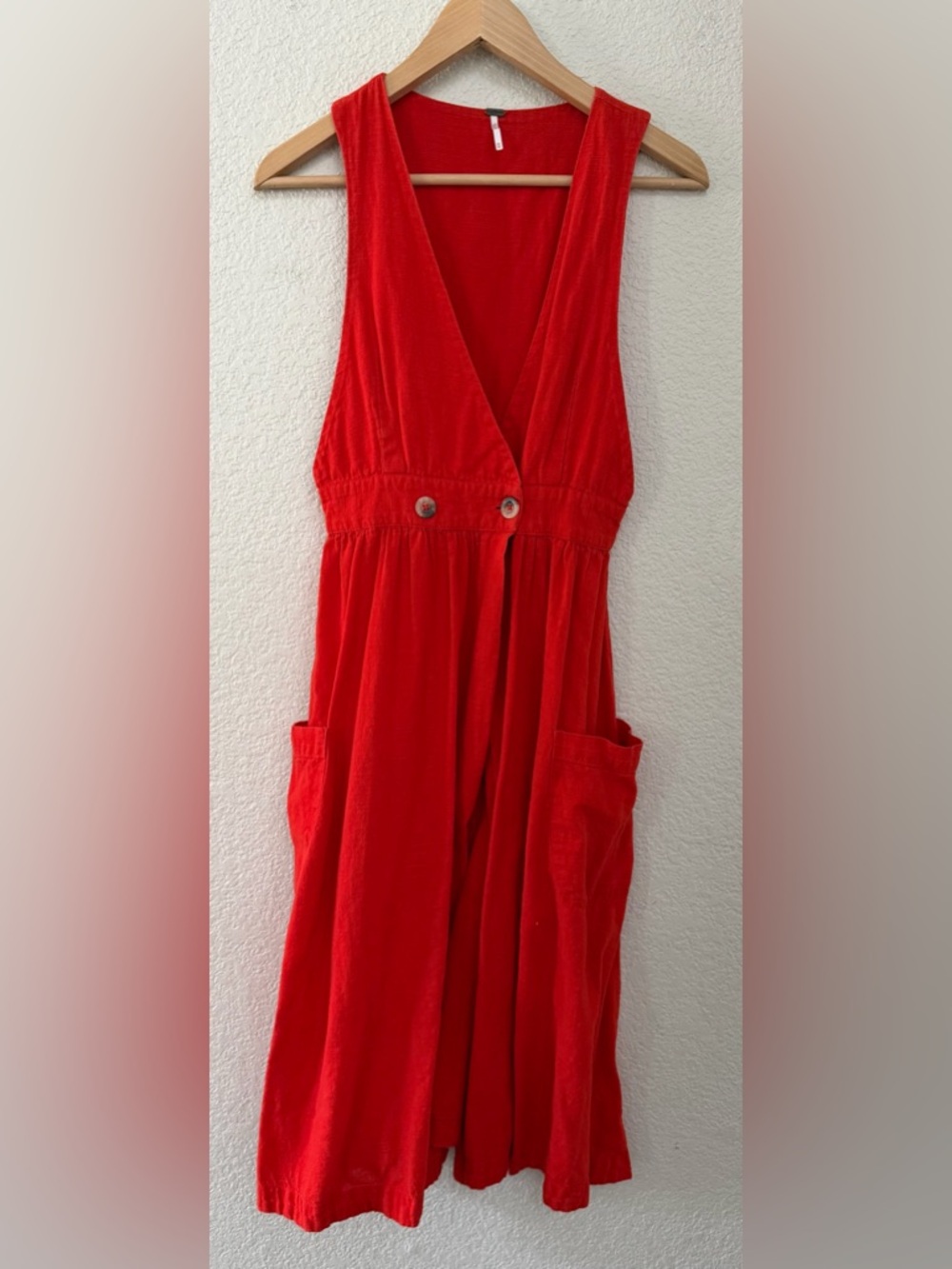 Free People Size XS Red/Orange Midi Button Cover Up Pockets Boho